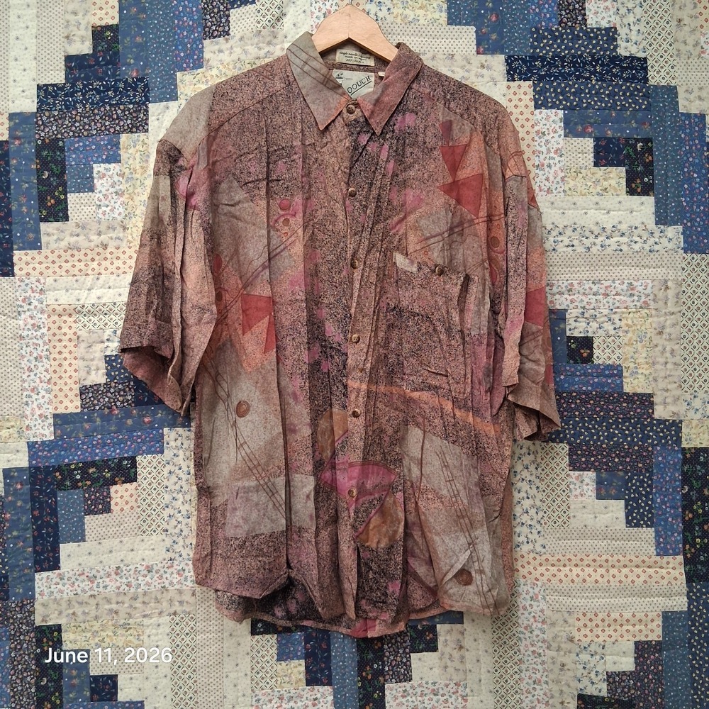 Vintage Goouch Abstract Art Button Up Shirt Size Large Short Sleeve